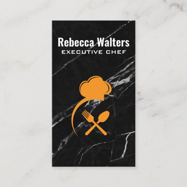 Koch Hat und Silverware | Schwarzer Marmor Visitenkarte (Vorderseite)