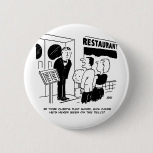 Koch im Restaurant nicht im Cartoon Button