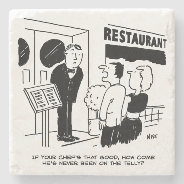 Koch im Restaurant nicht im Cartoon Steinuntersetzer (Vorderseite)