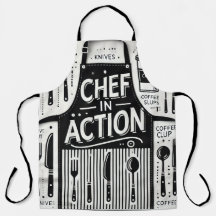 Koch in Aktion Schürze: Kühle Schwarz-Weiß-Küche