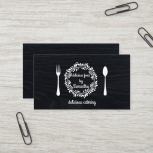 Koch Kitchen Catering Fork & Knife Wreath auf Holz Visitenkarte