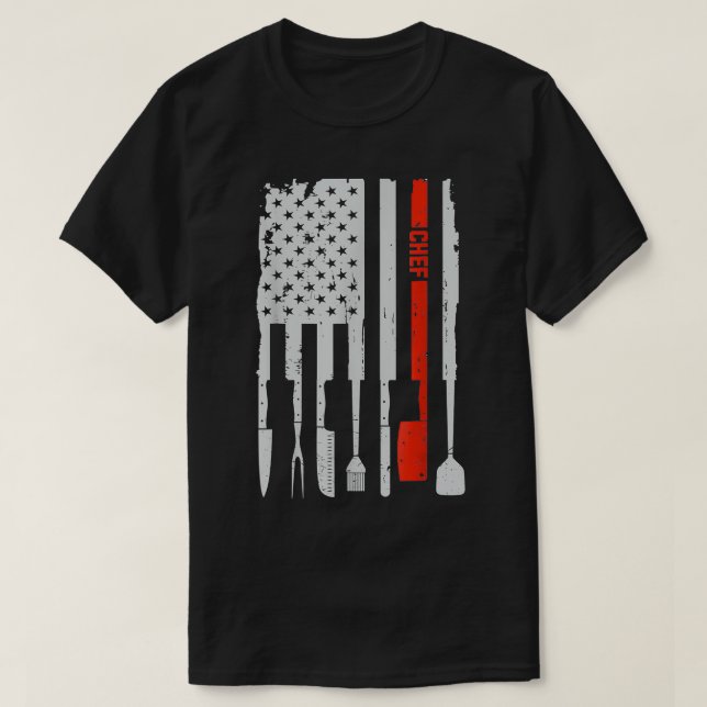 Koch Knife Cook Kulinarischer 4. Juli Amerikanisch T-Shirt (Design vorne)