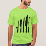 Koch Knives T-Shirt<br><div class="desc">Eine Auswahl der 5 Messer und ein schärfender Stahl für jeden Koch. Von verlassen nach rechts ist ein Messer,  ein flexibles Knochenmesser,  Santoku,  ein sertiertes Brotmesser,  ein 12" Koch Messer und ein Stahl.</div>