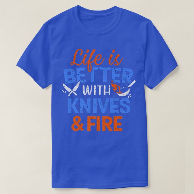 Koch Messer und Feuerküche Kochkunst Kulinarisches T-Shirt (Design vorne)