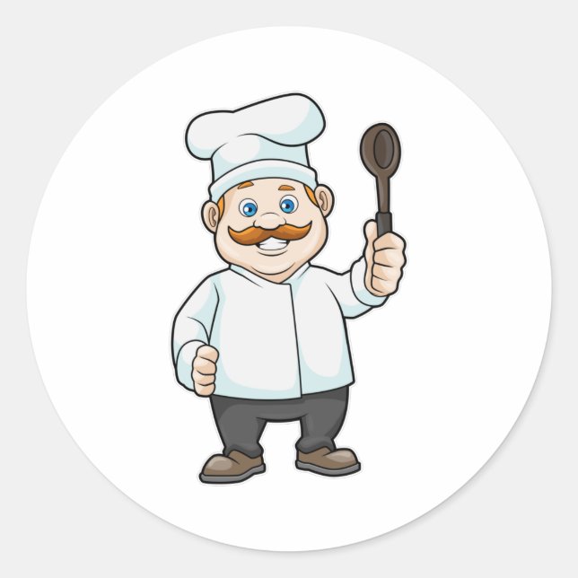 Koch mit Koch Hut & Soup Löffel Runder Aufkleber (Vorderseite)