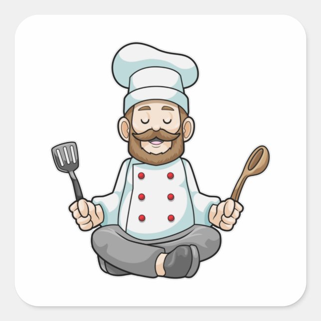 Koch mit Kochen Schürze bei Yoga Quadratischer Aufkleber (Vorderseite)