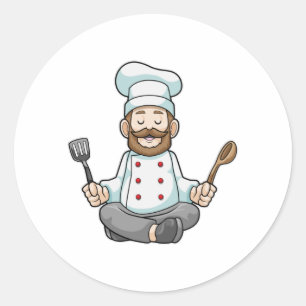 Koch mit Kochen Schürze bei Yoga Runder Aufkleber