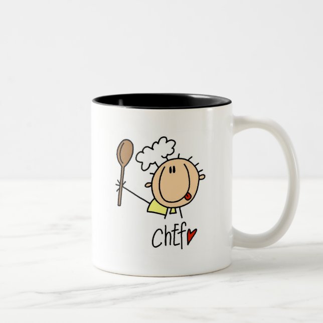 Koch mit Löffelsticken und Geschenken Zweifarbige Tasse (Rechts)