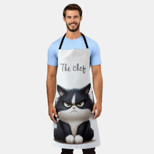 Koch mit mürrischer Katze Schürze