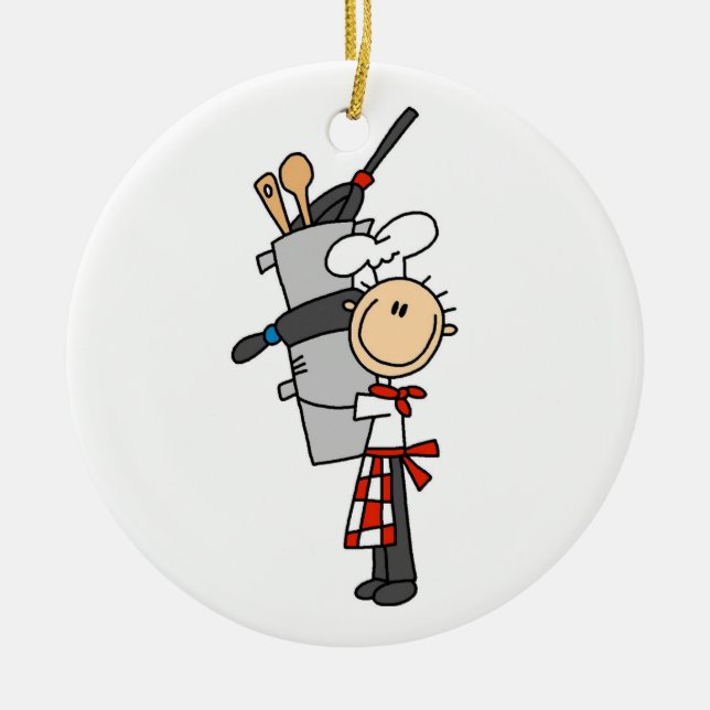 Koch mit Töpfen und Pfannen Keramik Ornament (Vorne)