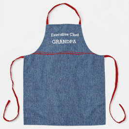 Koch Opa oder Vater Blue Denim drucken rote Akzent Schürze