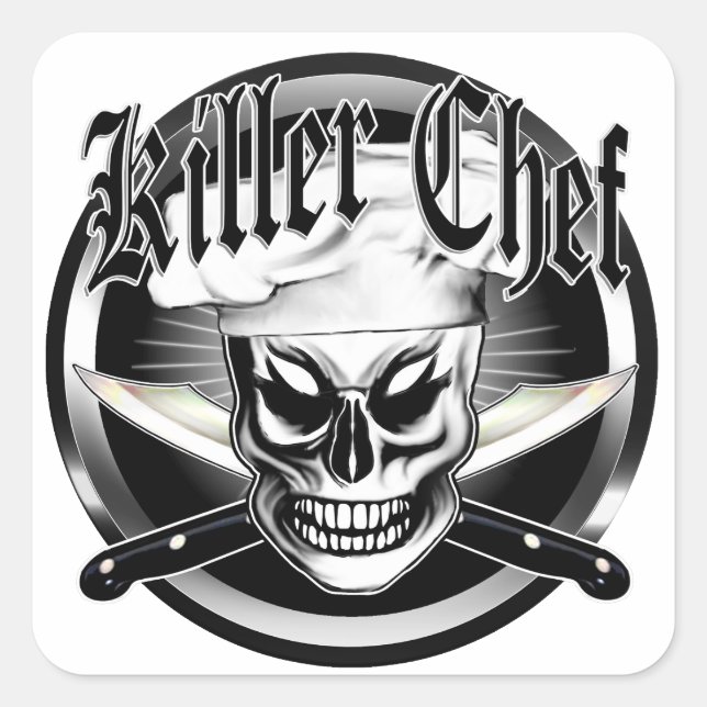 Koch Schädel 4: Killer-Koch Quadratischer Aufkleber (Vorderseite)