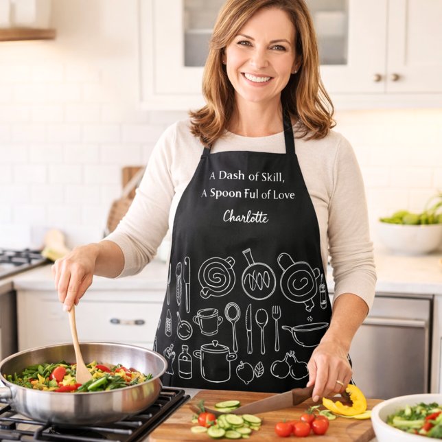 Koch Schwarz-weiße Küchengeräte Slogan-Skript Schürze (Von Creator hochgeladen)