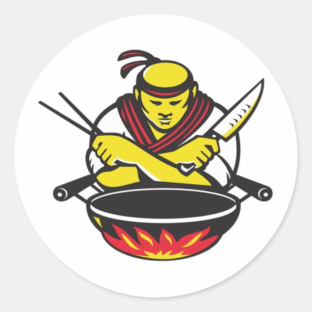 Koch und Wok Runder Aufkleber (Vorderseite)