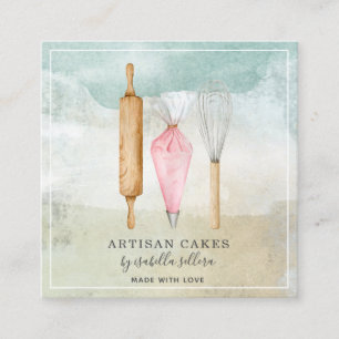 Koch Utensitis für die Bäckerei mit Aquarellbäcker Quadratische Visitenkarte