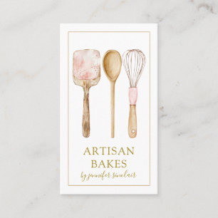 Koch Utensitis für die Bäckerei mit Aquarellbäcker Visitenkarte
