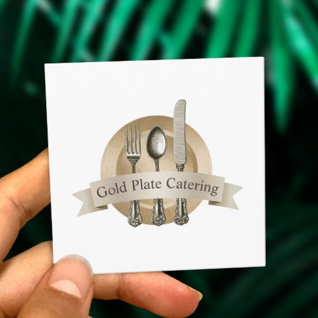 Koch Vintag Silverware Logo Event Catering Quadratische Visitenkarte (Von Creator hochgeladen)