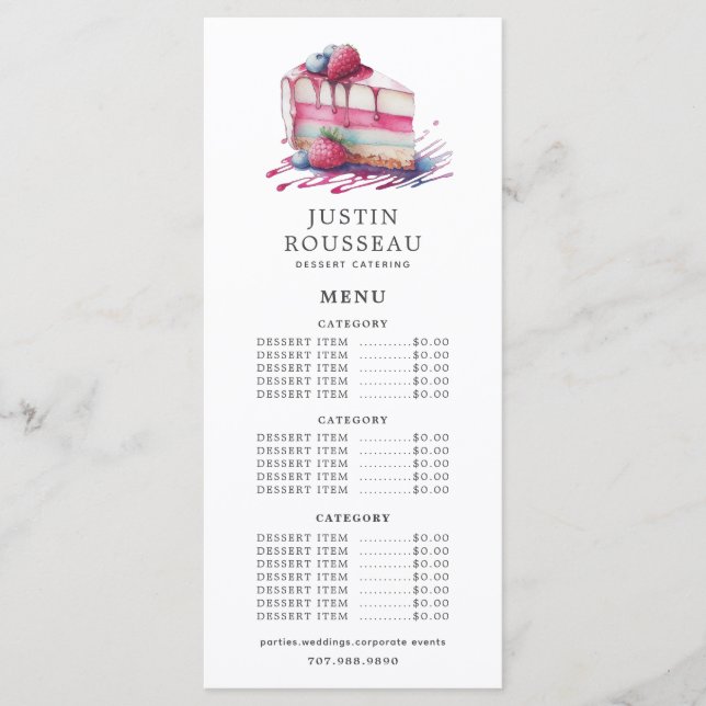 Koch "Watercolor Baker Baker" Konditorei Nachtisch Menükarte (Vorderseite)