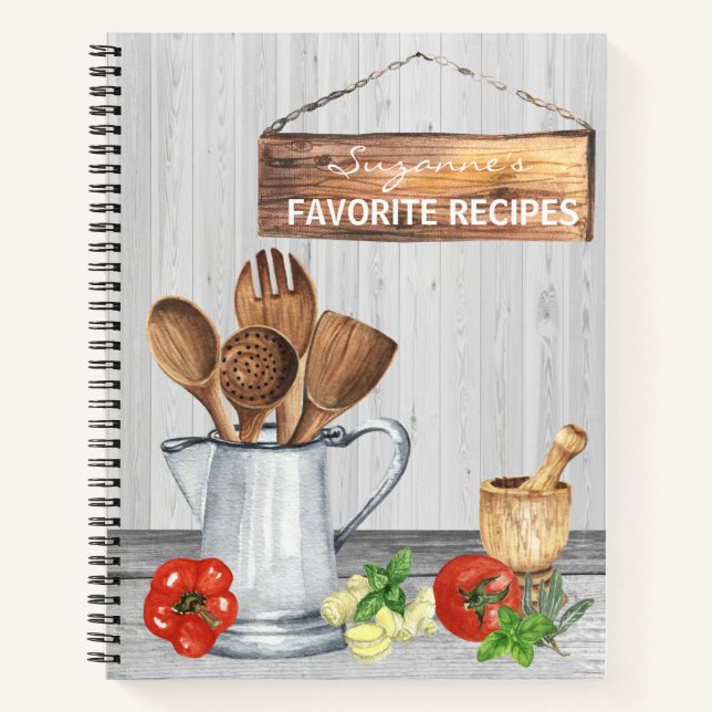 Kochbuch Aquarellrezepte Utensils Spoon Wood Notizbuch (Vorderseite)