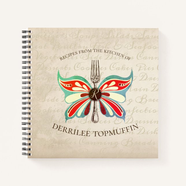 Kochbuch-Notebook mit Butterfly-Gabel Notizbuch (Vorderseite)