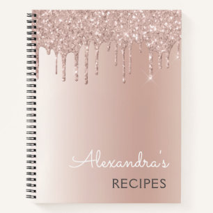 Kochbuch Rezept Buch Rose Gold Glitzer Monogram