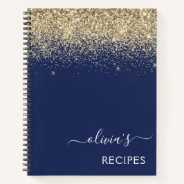 Kochbuch Rezept Gold Navy Blue Glitzer Monogram Notizbuch