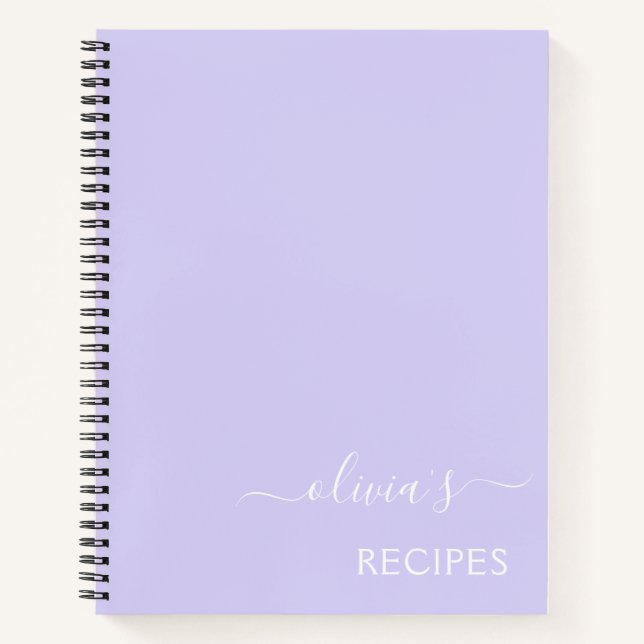 Kochbuch Rezept Lavender Lila Girly Monogram Notizbuch (Vorderseite)