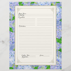 Kochbuchseite Blaue Hortensie Spitze Floral Formal Flyer