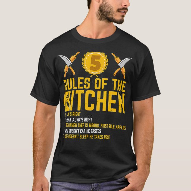 Köche 5 Regeln der Küche Witziger Koch Regeln T-Shirt (Vorderseite)