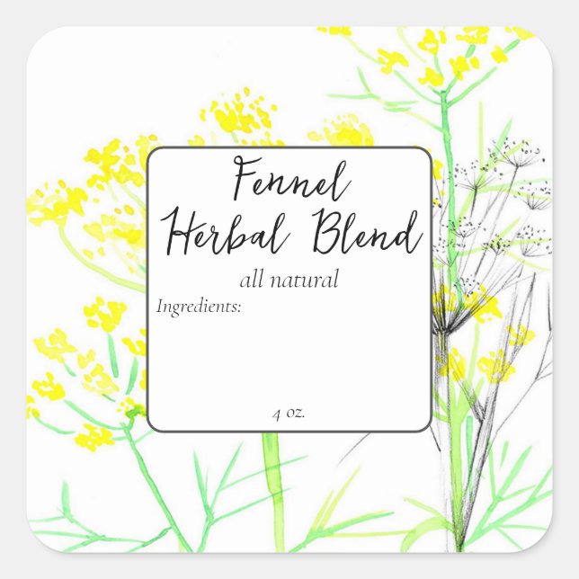 Kochen der Kräuterblende-Label-Blume Quadratischer Aufkleber (Vorderseite)