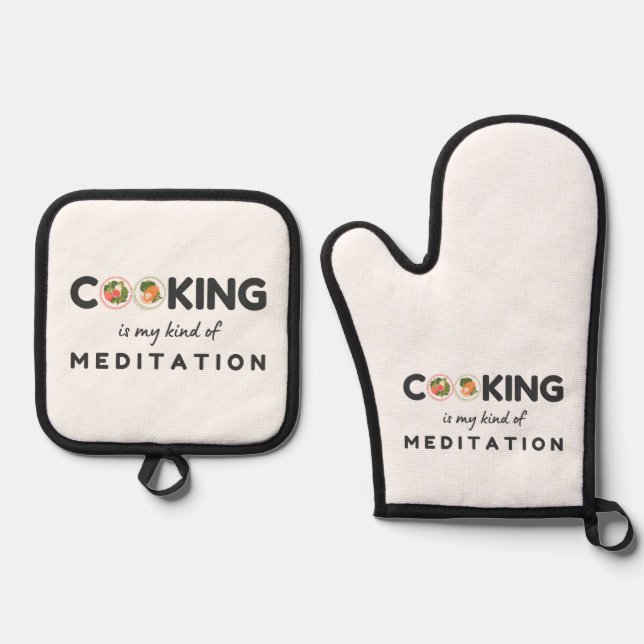 Kochen ist meine Art Meditation - Funny Kitchen Ofenhandschuh & Topflappen-Set (Vorderseite)