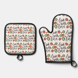 Kochen mit Liebe-Design Ofenhandschuh & Topflappen-Set
