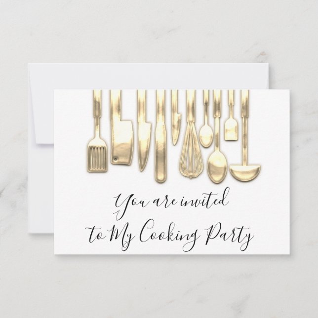 Kochen Party Koch Golden Kitchen Golden White Einladung (Vorderseite)