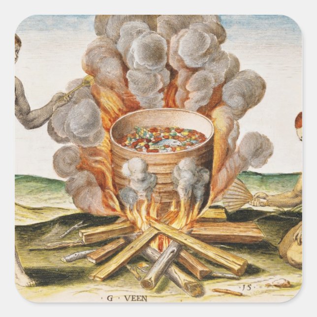 Kochen von Speisen in Terracotta Pot Quadratischer Aufkleber (Vorderseite)