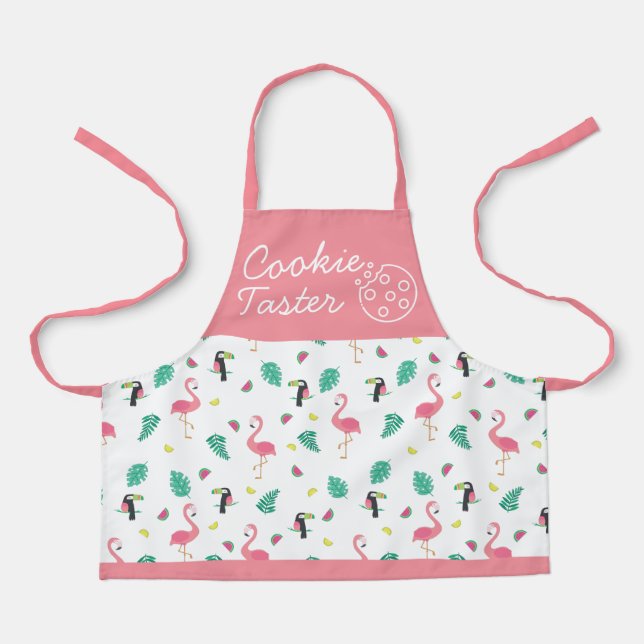 Kochgeschmack Tropische Blätter Rosa Flamingo Kind Schürze (Vorderseite)