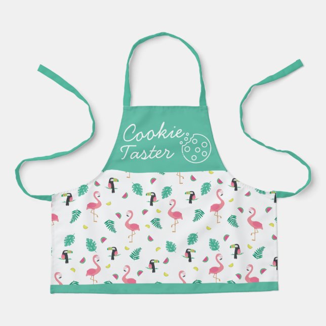 Kochgeschmack Tropische Blätter Rosa Flamingo Kind Schürze (Vorderseite)