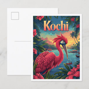 Kochi Kerala India Vintag Art Travel Illustration Postkarte
