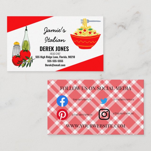 Kochklasse Catering Italienisches Spaghetti-Restau Visitenkarte (Vorne/Hinten)