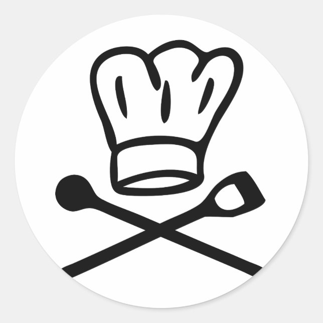 Kochmütze aus Koch mit Holzlöffel Runder Aufkleber (Vorderseite)
