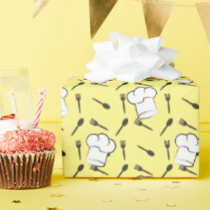 Kochmütze Gabeln Löffel kulinarisches Muster Kochg Geschenkpapier