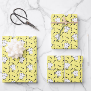Kochmütze Gabeln Löffel Kulinarisches Muster Kochg Geschenkpapier Set
