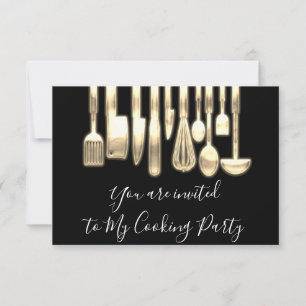 Kochparty Chef Golden Kitchen Schwarz Modern Einladung