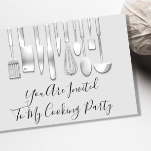 Kochparty Chef Küche Restaurant Weiß Silber Einladung