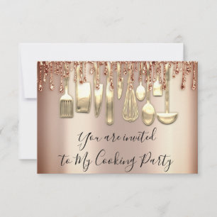 Kochparty Chef Küche Rose Gold Glitter Tropfen  Einladung