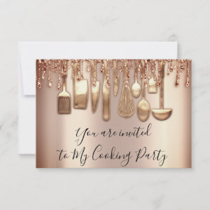 Kochparty Chef Küche Rose Gold Tropfen Metall Einladung