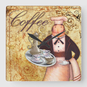 Kochs-Kaffee Quadratische Wanduhr