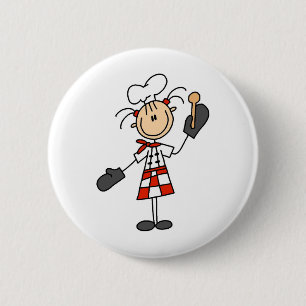 Kochs-Mädchen mit hölzernen Löffel-Knöpfen Button