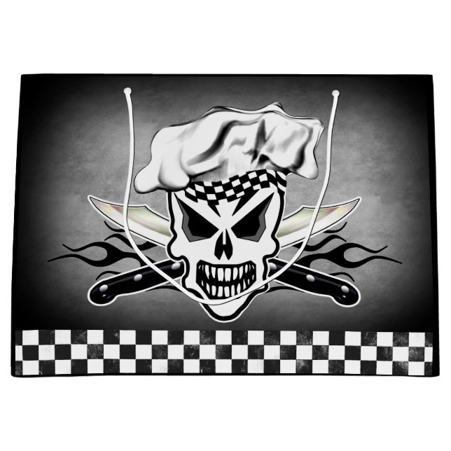 Kochs-Schädel und lodernde Kochs-Messer 2 Große Geschenktüte (Vorderseite)