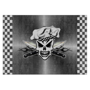 Kochs-Schädel und lodernde Kochs-Messer 2 Schneidebrett