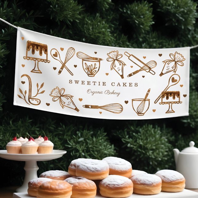 Kochutensilien zum Kochen von Leckerbissen Banner (Fun Baking Cooking Utensils Woodgrain Cake Bakery Banner)